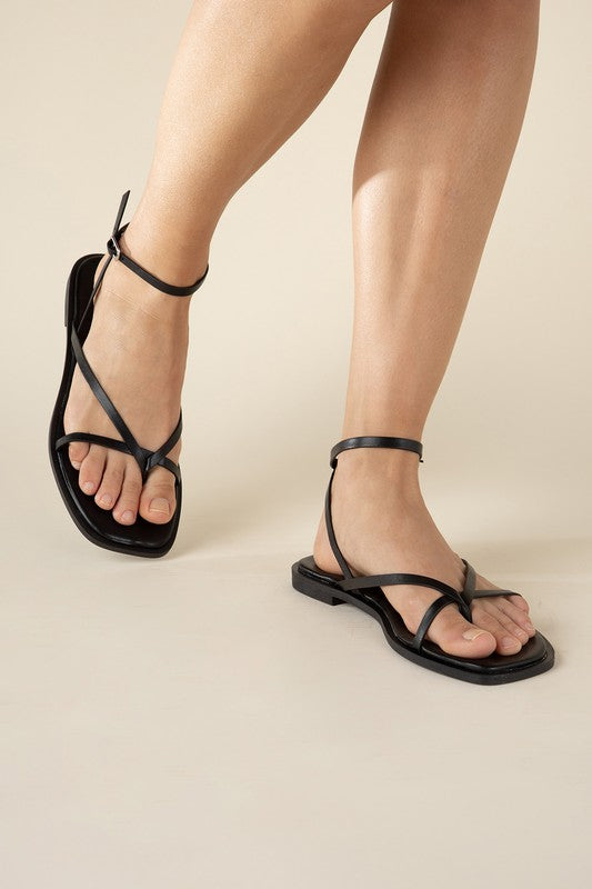 Top Moda Flat Strappy Sandals BLACK/TAN