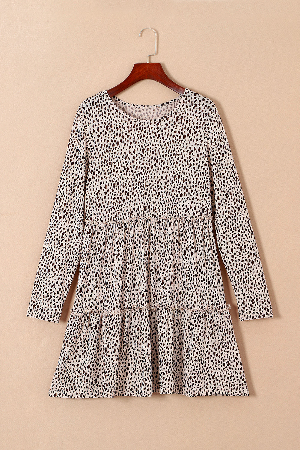 Leopard Animal Print Tiered Long Sleeve Dress