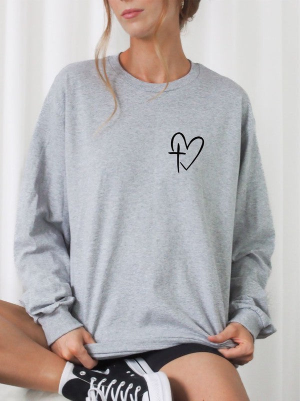 Heart/Cross Left Chest CrewNeck Sweatshirt