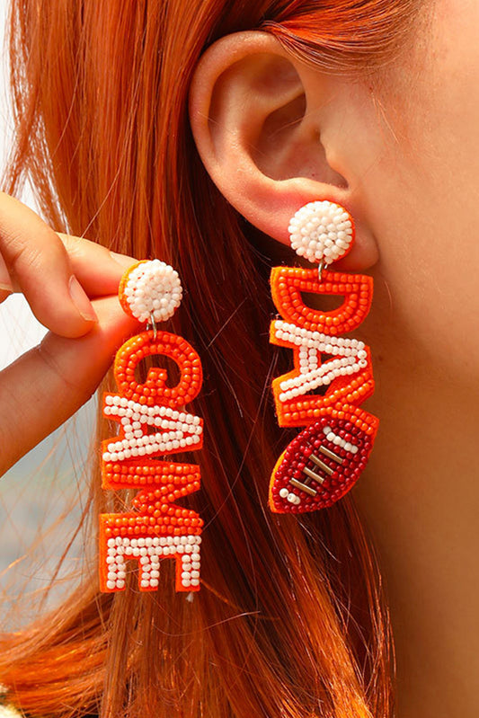 Orange GAME DAY Rugby Rice Bead Dangle Stud Earrings