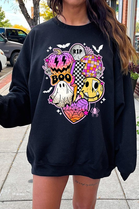 Retro Halloween Graphic Fleece Sweatshirts