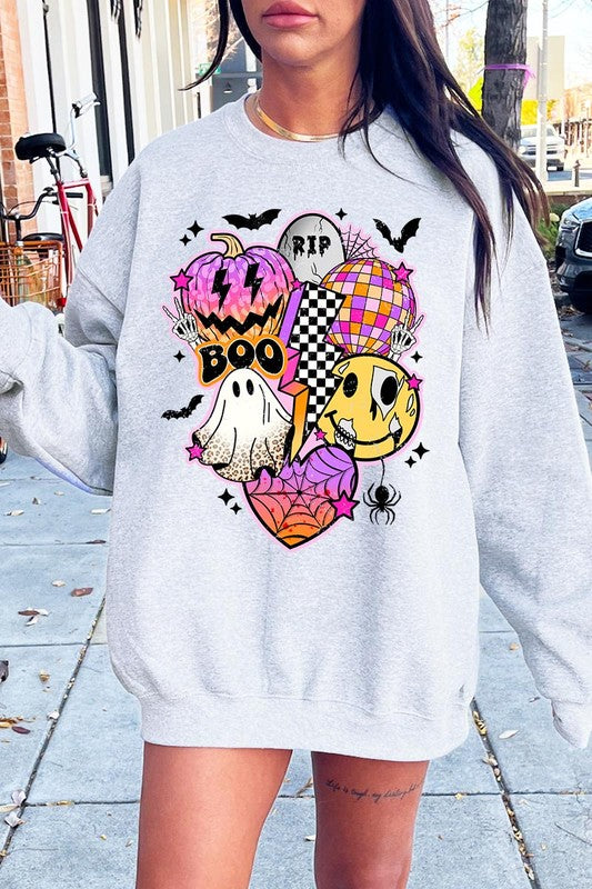 Retro Halloween Graphic Fleece Sweatshirts