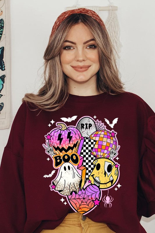 Retro Halloween Graphic Fleece Sweatshirts