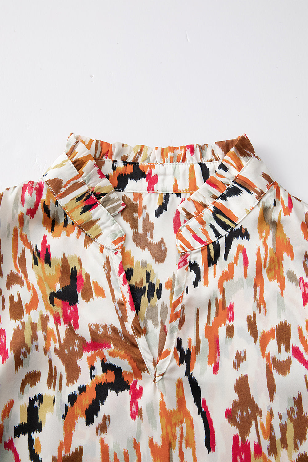 Multicolour Abstract Print 3/4 Puff Sleeve Ruffle Blouse