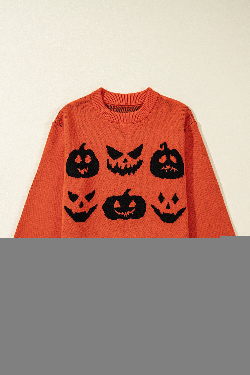 Orange Halloween Pumpkin Face Pattern Drop Shoulder Sweater