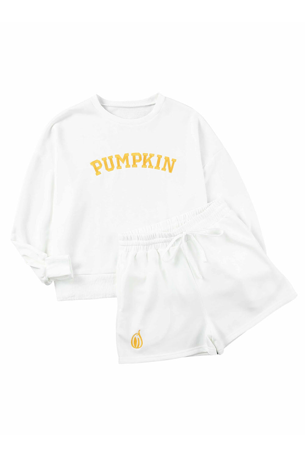 White PUMPKIN Flocking Graphic Pullover Sweatshirt and Shorts Set