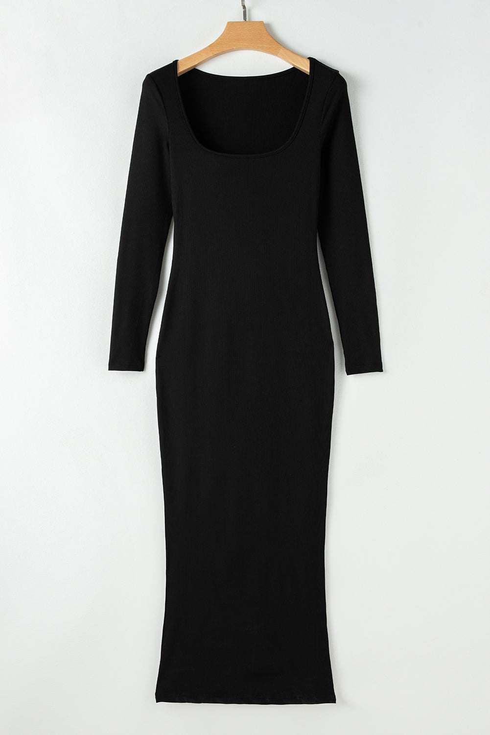 Black Long Sleeve Square Neck Maxi Bodycon Dress