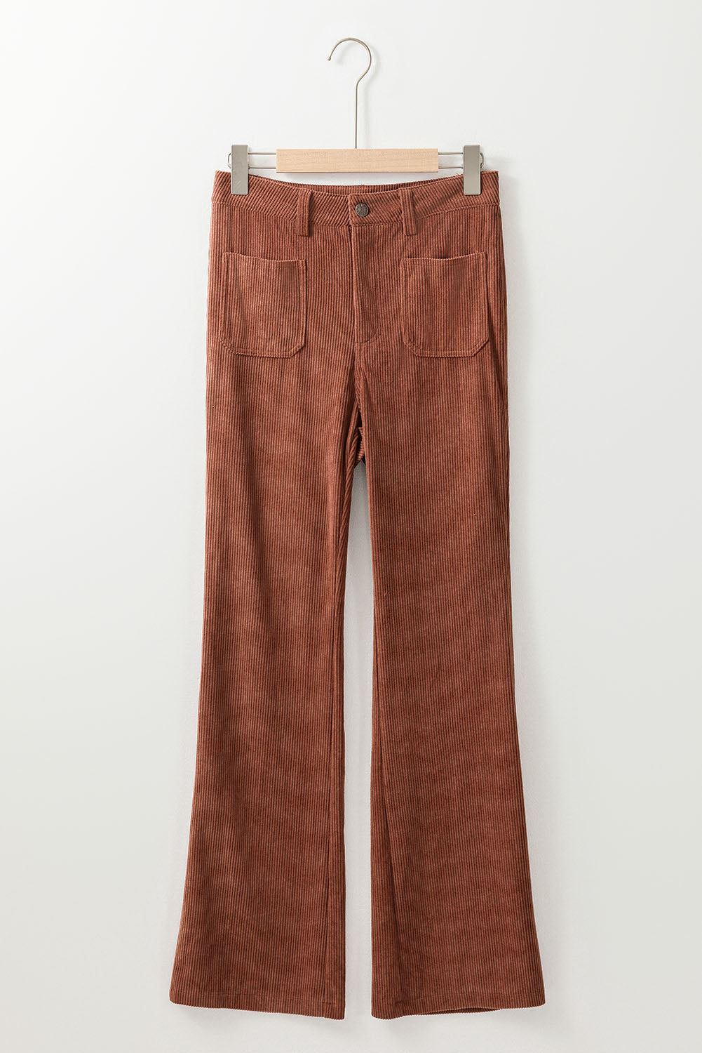 Brown High Waist Square Pockets Corduroy Pants