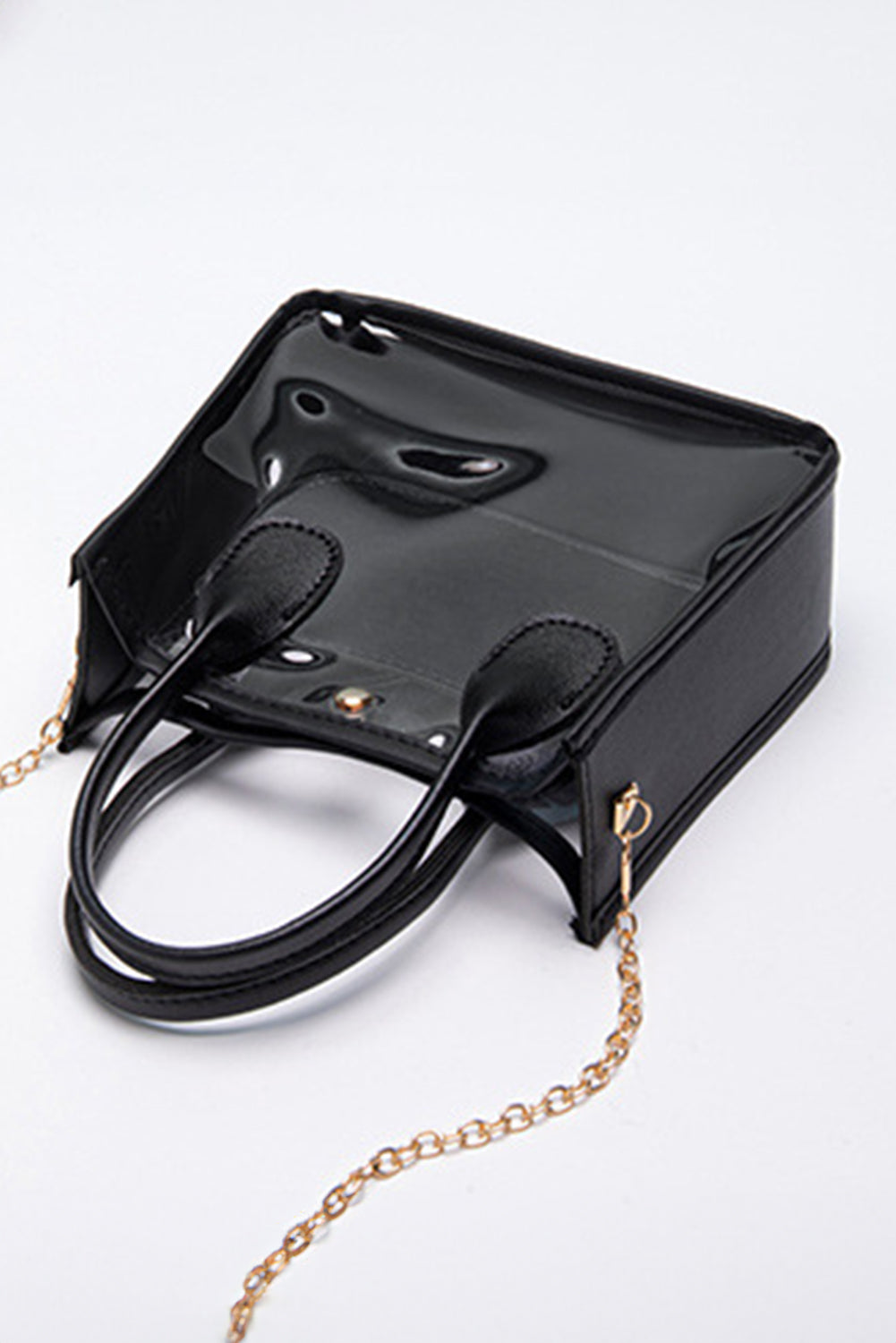 Black PVC PU Leather Patchwork Chain Strap Shoulder Bag