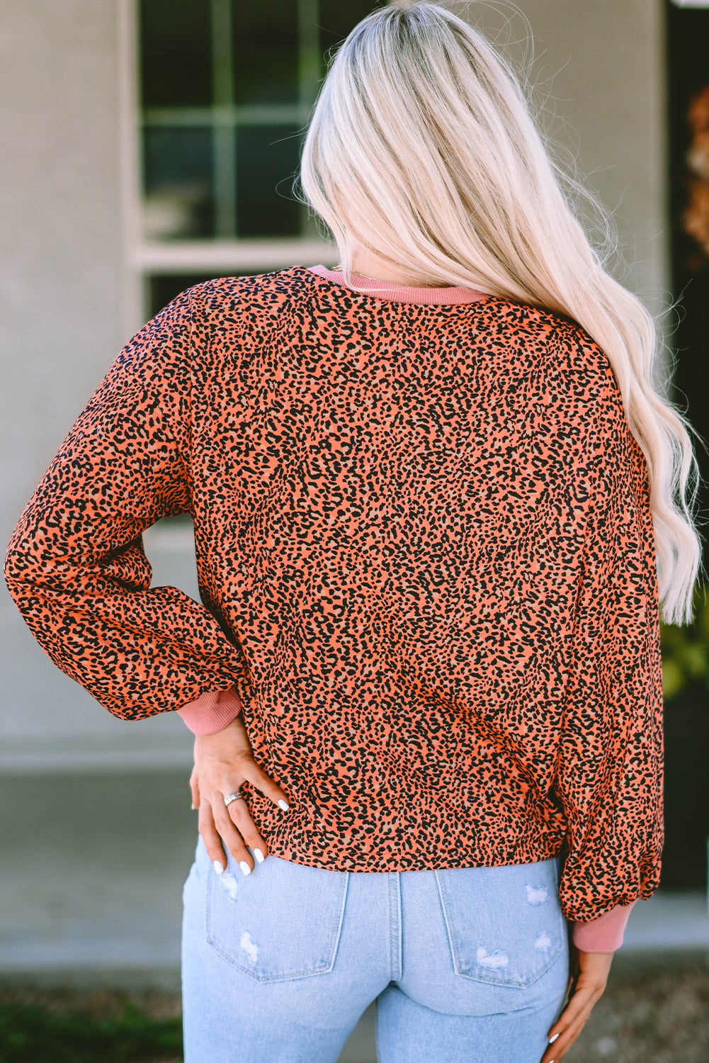 Vintage Leopard Bubble Sleeve Pullover Sweatshirt