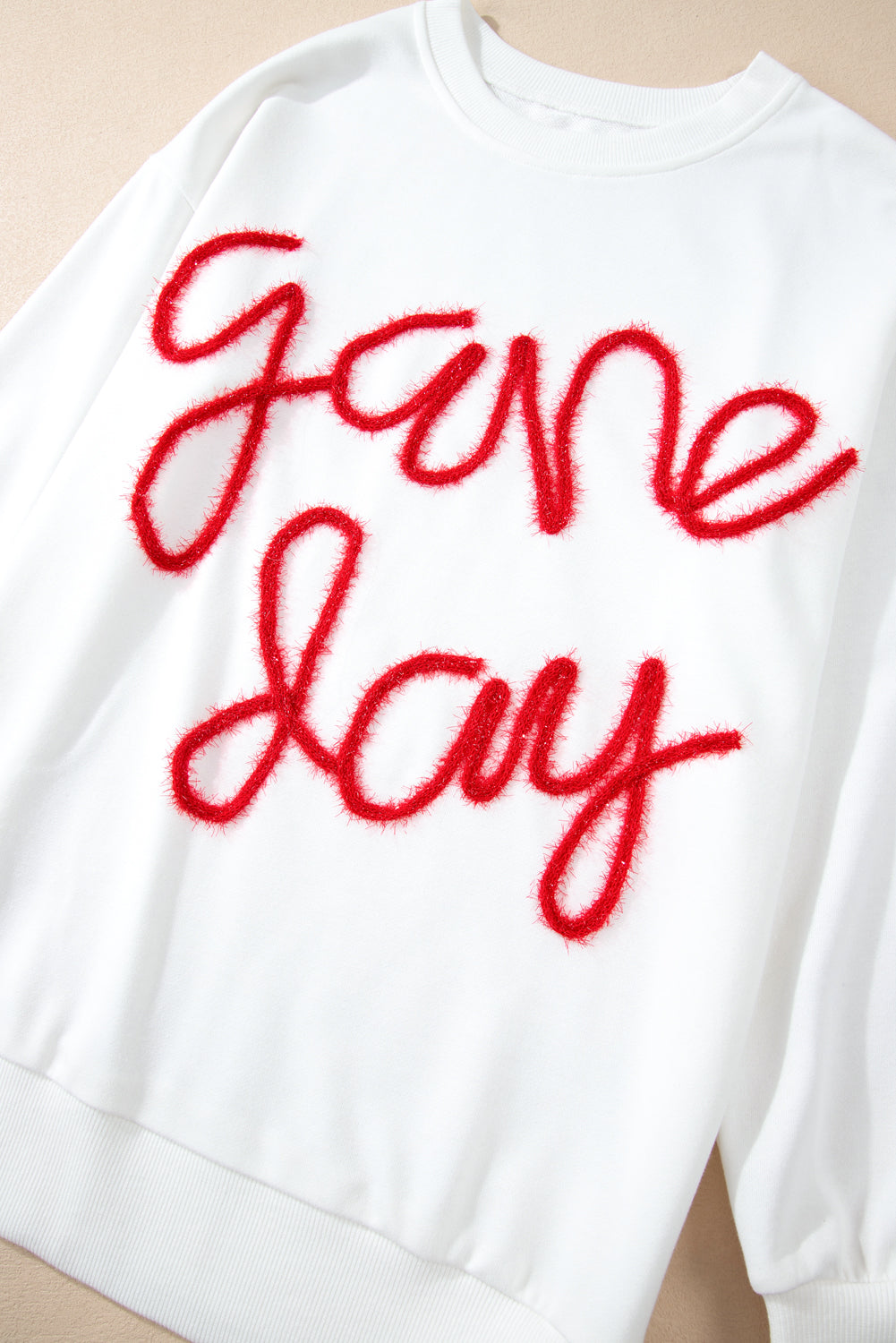 White Tinsel Game Day Drop Shoulder Graphic Sweatshirt