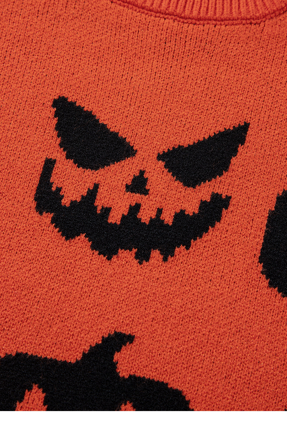 Orange Halloween Pumpkin Face Pattern Drop Shoulder Sweater